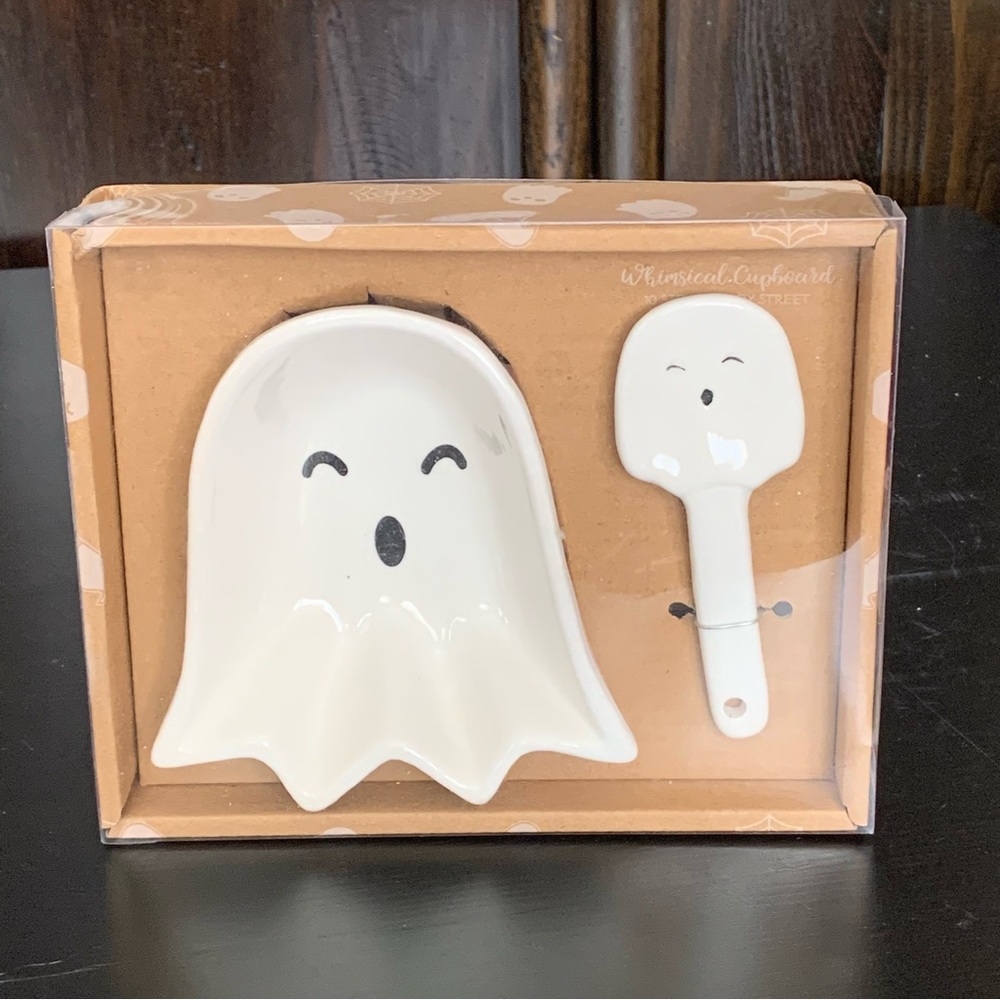 Ghost Bowl & Spreader Strawberry Street Whimsical Cupboard Halloween Collection